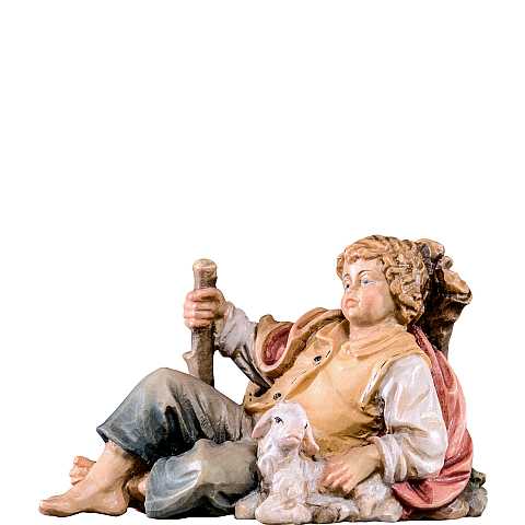 Fanciullo sdraiato, Statuina per Presepe Stile ''Tannenkrippe'', Legno di Cirmolo Dipinto a Mano, Linea da 15 Cm - Demetz Deur