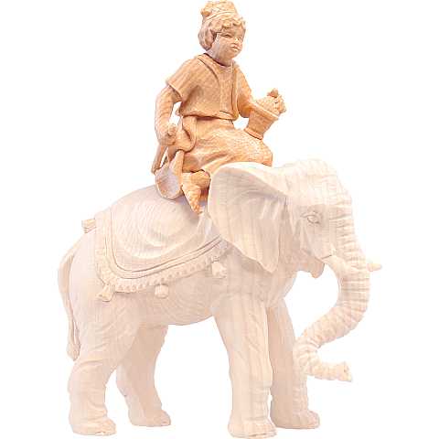 Conducente d'elefante, Statuina per Presepe Stile ''Tannenkrippe'', Legno di Cirmolo Naturale, Linea da 15 Cm - Demetz Deur