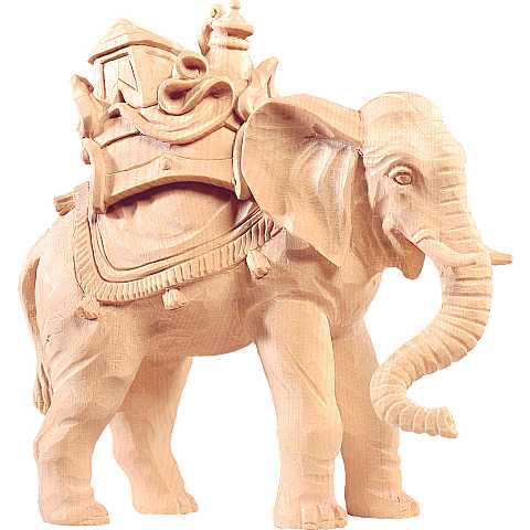 Elefante con carico, Statuina per Presepe Stile ''Tannenkrippe'', Legno di Cirmolo Naturale, Linea da 15 Cm - Demetz Deur