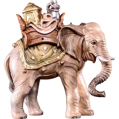 Elefante con carico, Statuina per Presepe Stile ''Tannenkrippe'', Legno di Cirmolo Dipinto a Mano, Linea da 36 Cm - Demetz Deur