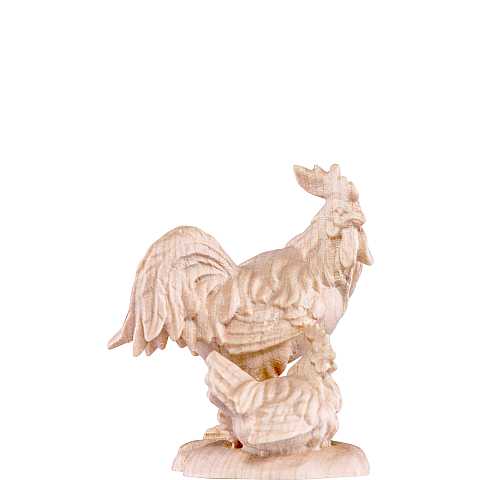 Gruppo gallo con gallina, Statuina per Presepe Tradizionale Tirolese ''Heimatkrippe'', Legno Naturale, Linea da 15 Cm - Demetz Deur