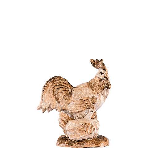 Gruppo gallo con gallina, Statuina per Presepe Tradizionale Tirolese ''Heimatkrippe'', Legno in 3 Toni di Marrone, Linea da 18 Cm - Demetz Deur