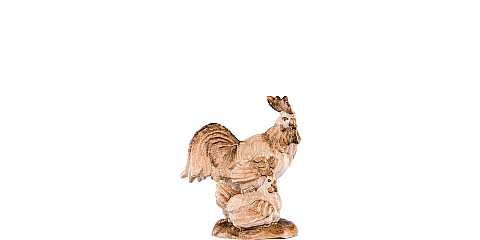 Gruppo gallo con gallina, Statuina per Presepe Tradizionale Tirolese ''Heimatkrippe'', Legno in 3 Toni di Marrone, Linea da 42 Cm - Demetz Deur