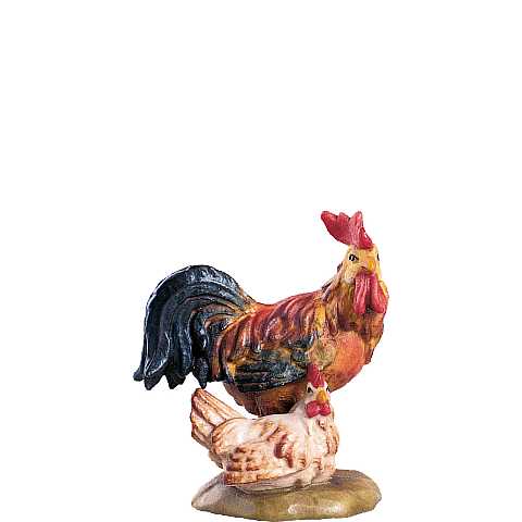 Gruppo gallo con gallina, Statuina per Presepe Tradizionale Tirolese ''Heimatkrippe'', Legno Colorato Dipinto a Mano, Linea da 18 Cm - Demetz Deur
