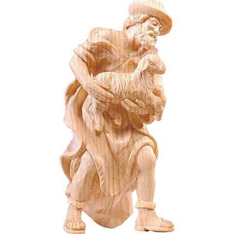 Pastore con pecora per Presepe ''Rives Krippe'', Statuina in Legno Naturale, Adatta a Presepe Linea 15 Cm - Demetz Deur