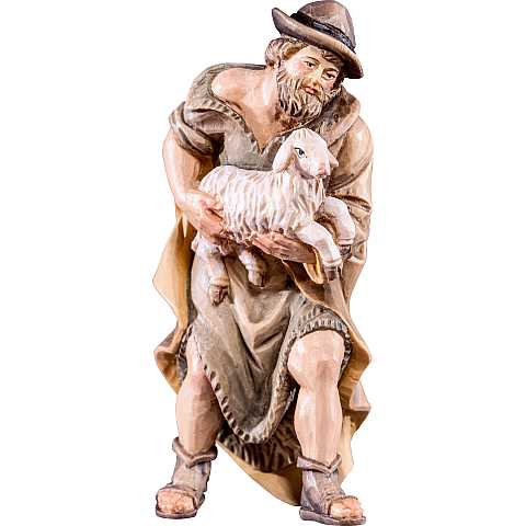Pastore con pecora per Presepe ''Rives Krippe'', Statuina in Legno Dipinto a Mano, Adatta a Presepe Linea 15 Cm - Demetz Deur