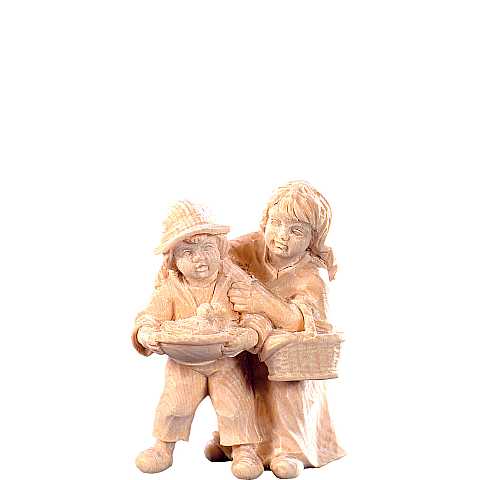 Coppia di bambini per Presepe ''Rives Krippe'', Statuina in Legno Naturale, Adatta a Presepe Linea 15 Cm - Demetz Deur
