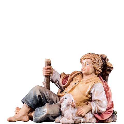 Fanciullo sdraiato per Presepe ''Rives Krippe'', Statuina in Legno Dipinto a Mano, Adatta a Presepe Linea 15 Cm - Demetz Deur