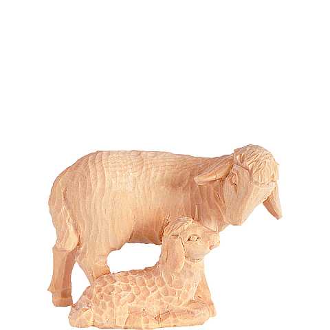 Pecora con agnello ''Rives Krippe'', Statuina in Legno Naturale, Adatta a Presepe Linea 15 Cm - Demetz Deur