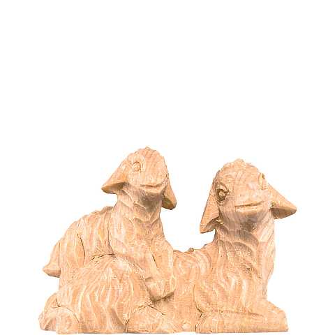 Pecora sdraiata con agnello ''Rives Krippe'', Statuina in Legno Naturale, Adatta a Presepe Linea 15 Cm - Demetz Deur