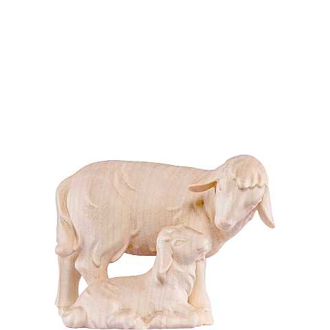 Pecora con agnello, Statuina Artigianale Presepe Artis, Legno Naturale, Linea da 15 Cm - Demetz Deur
