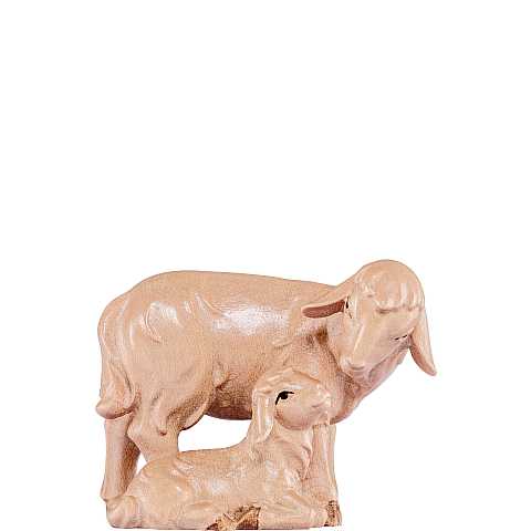 Pecora con agnello - Statuina artigianale in legno stile Artis, Demetz Deur, adatta a presepe da 15 cm.