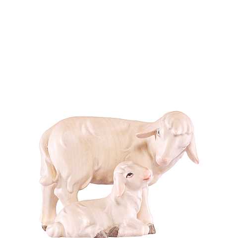 Pecora con agnello, Statuina Artigianale Presepe Artis, Legno Colorato a Mano, Linea da 10 Cm - Demetz Deur