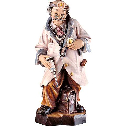 Statuina Dottore in Medicina, Statua Medico con Siringa, Legno Colorato Dipinto a Mano, Linea 18 Cm - Demetz Deur
