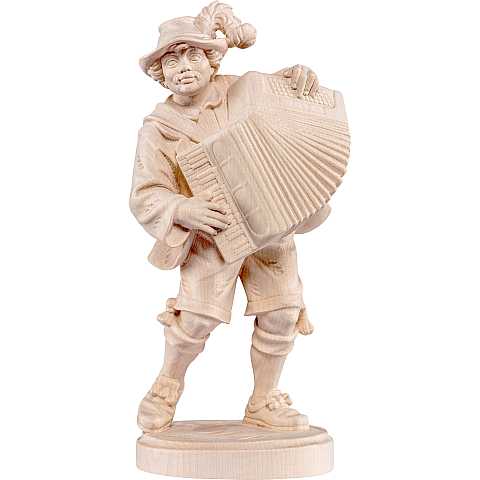 Musicista con fisarmonica - Demetz - Deur - Statua in legno dipinta a mano. Altezza pari a 33 cm.