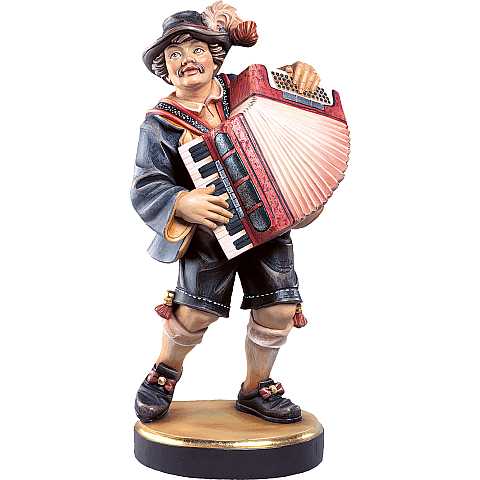 Musicista con fisarmonica - Demetz - Deur - Statua in legno dipinta a mano. Altezza pari a 25 cm.