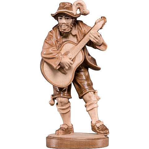 Musicista con chitarra - Demetz - Deur - Statua in legno dipinta a mano. Altezza pari a 33 cm.