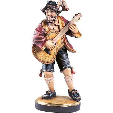 Musicista con chitarra - Demetz - Deur - Statua in legno dipinta a mano. Altezza pari a 25 cm.