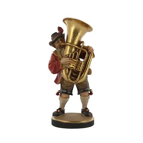 Statuina Suonatore di Tuba, Statua Musicista con Tuba, Legno Dipinto a Mano, Linea  8 cm.