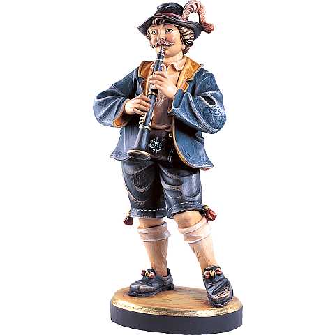 Musicista con clarinetto - Demetz - Deur - Statua in legno dipinta a mano. Altezza pari a 13 cm.