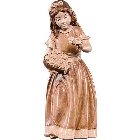 Statuina Fanciulla con Rose, Statua Ragazza con Rosa, Legno 3 Toni di Marrone, Linea 15 Cm - Demetz Deur