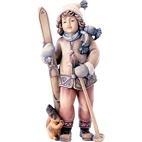 Statuina Sciatrice, Statua Ragazza Sportiva con Sci, Legno Dipinto a Mano, Linea 30 Cm - Demetz Deur