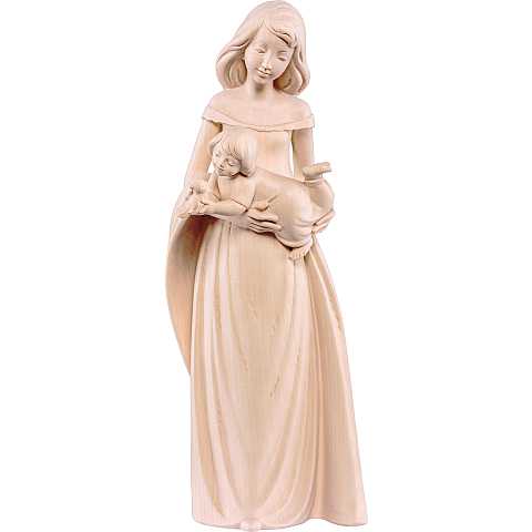 Statuina Mamma con Figlio, Statua Madre Tenerezza con Bambino, Legno Naturale, Linea 20 Cm - Demetz Deur
