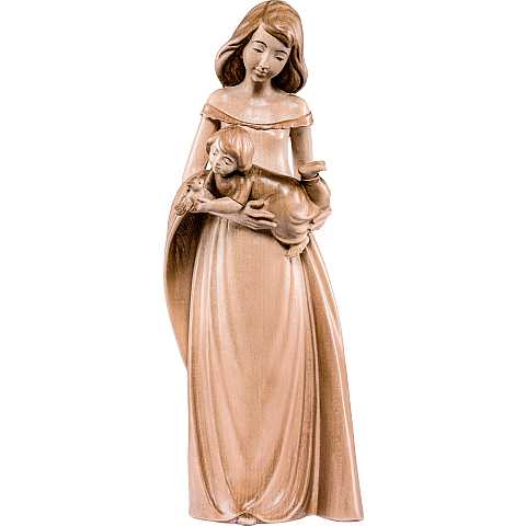 Statuina Mamma con Figlio, Statua Madre Tenerezza con Bambino, Legno 3 Toni di Marrone, Linea 20 Cm - Demetz Deur