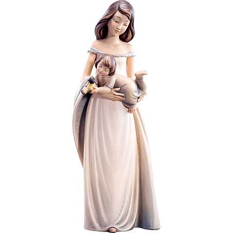 Statuina Mamma con Figlio, Statua Madre Tenerezza con Bambino, Legno Dipinto a Mano, Linea 20 Cm - Demetz Deur