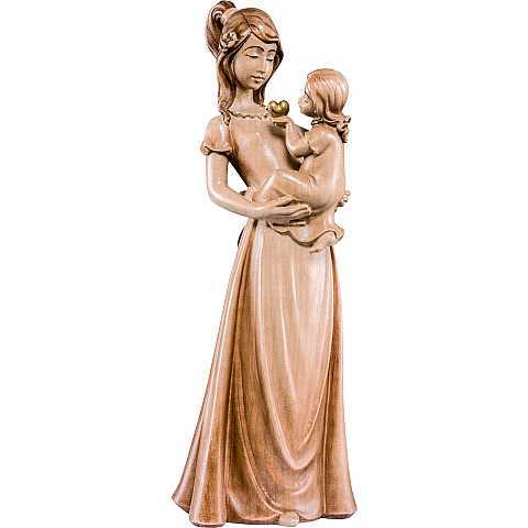 Statuina Mamma con Figlia, Statua dell'Affetto con Madre e Bambina, Legno 3 Toni di Marrone, Linea 40 Cm - Demetz Deur