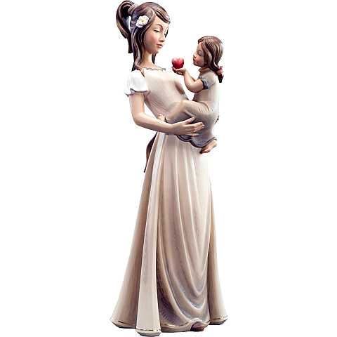 Statuina Mamma con Figlia, Statua dell'Affetto con Madre e Bambina, Legno Dipinto a Mano, Linea 15 Cm - Demetz Deur
