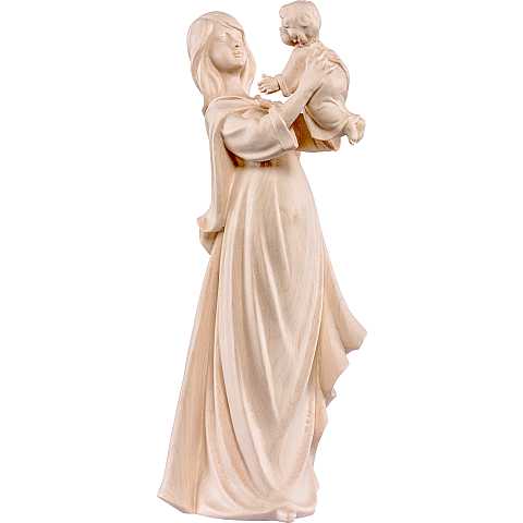 Statuina Mamma con Figlio, Statua della Felicità con Madre e Bambino, Legno Naturale, Linea 20 Cm - Demetz Deur