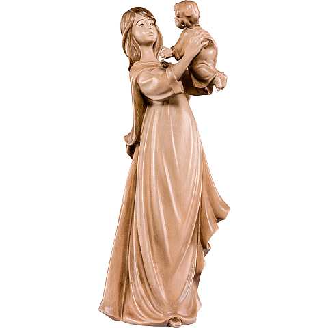 Statuina Mamma con Figlio, Statua della Felicità con Madre e Bambino, Legno in 3 Toni di Marrone, Linea 60 Cm - Demetz Deur