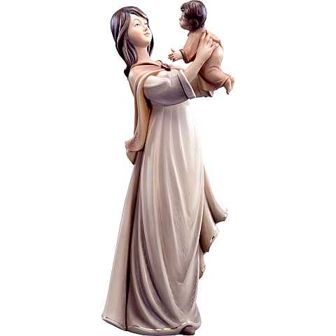 Statuina Mamma con Figlio, Statua della Felicità con Madre e Bambino, Legno Dipinto a Mano, Linea 40 Cm - Demetz Deur
