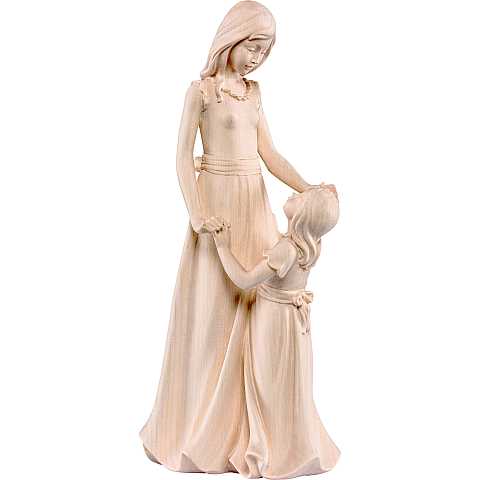 Statuina Mamma con Bambina, Statua della Amicizia tra Madre e Figlia, Legno Naturale, Linea 30 Cm - Demetz Deur