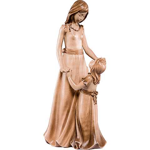 Statuina Mamma con Bambina, Statua della Amicizia tra Madre e Figlia, Legno 3 Toni di Marrone, Linea 30 Cm - Demetz Deur