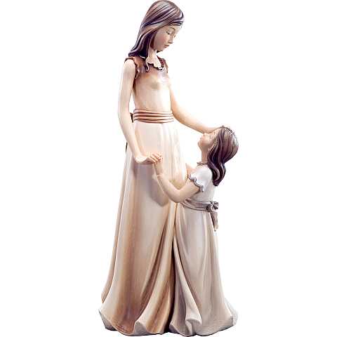 Statuina Mamma con Figlia, Statua della Amicizia tra Madre e Bambina, Legno Dipinto a Mano, Linea 15 Cm - Demetz Deur