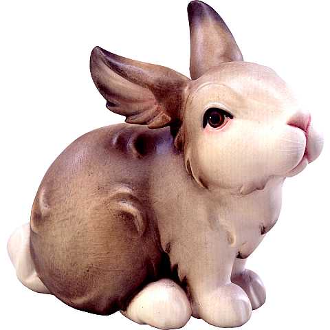 Coniglietto seduto grigio - Demetz - Deur - Statua in legno dipinta a mano. Altezza pari a 8 cm.