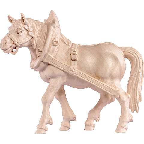 Statua del Cavallo da Tiro Lato Destro, Statuina Cavallo, Legno Naturale, Lunghezza: 25 Cm - Demetz Deur