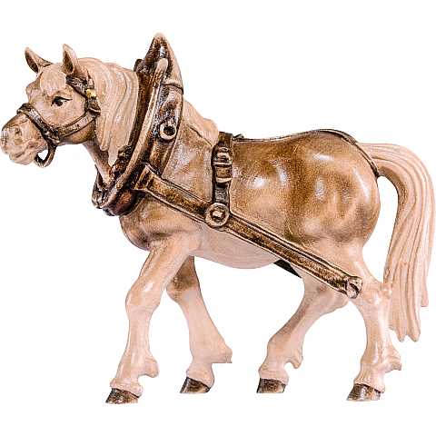 Statua del Cavallo da Tiro Lato Destro, Statuina Cavallo, Legno 3 Toni di Marrone, Lunghezza: 25 Cm - Demetz Deur