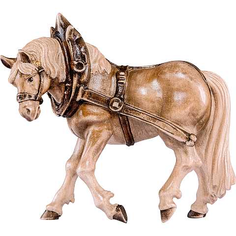 Statua del Cavallo da Tiro Lato Sinistro, Statuina Cavallo, Legno 3 Toni di Marrone, Lunghezza: 9 Cm - Demetz Deur