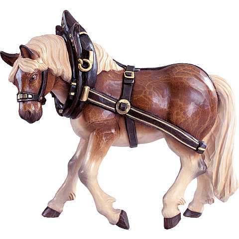 Statua del Cavallo da Tiro Lato Sinistro, Statuina Cavallo, Legno Colorato Dipinto a Mano, Lunghezza: 25 Cm - Demetz Deur