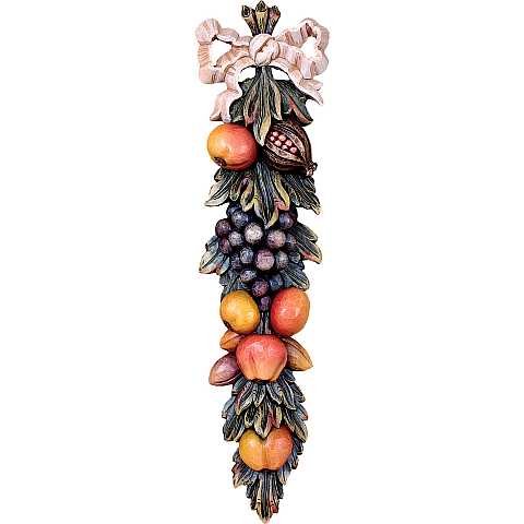 Composizione di frutta Alto Adige - Demetz - Deur - Statua in legno dipinta a mano. Altezza pari a 70 cm.