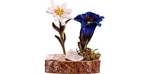 Composizione di fiori in legno dipinti a mano con base, linea da 9 cm - Demetz Deur