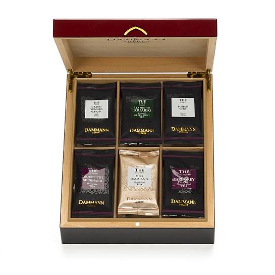 Confezione regalo Vermeil, Cofanetto in legno con 6 gusti di tè, 36 bustine in totale, 72 grammi, Dammann Frères