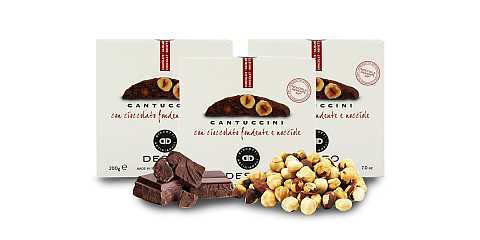 3 confezioni di cantuccini al cioccolato extra fondente e nocciola Piemonte IGP, biscotti artigianali - 3 x 200g
