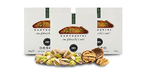 3 confezioni di cantuccini ai pistacchi e noci, biscotti artigianali - 3 x 200g