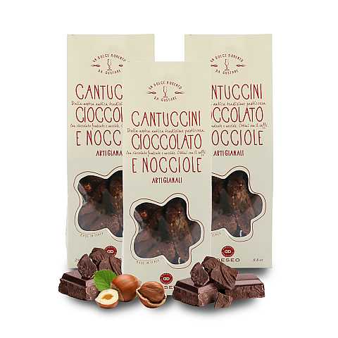 3 confezioni di cantuccini al cioccolato extra fondente e nocciola, biscotti artigianali - 3 x 250g