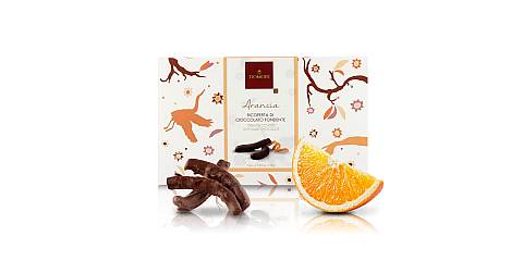 Filetti di Arancia Ricoperti di Cioccolato Fondente Arriba 62%, 150 Grammi