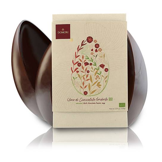 Domori Uovo di Cioccolato Fondente Biologico, Provenienza Cacao Africa, Uovo di Pasqua Realizzato con Fine Cioccolato Fondente Bio 66%, Senza Glutine, Altezza: 15 Cm, 150 Grammi